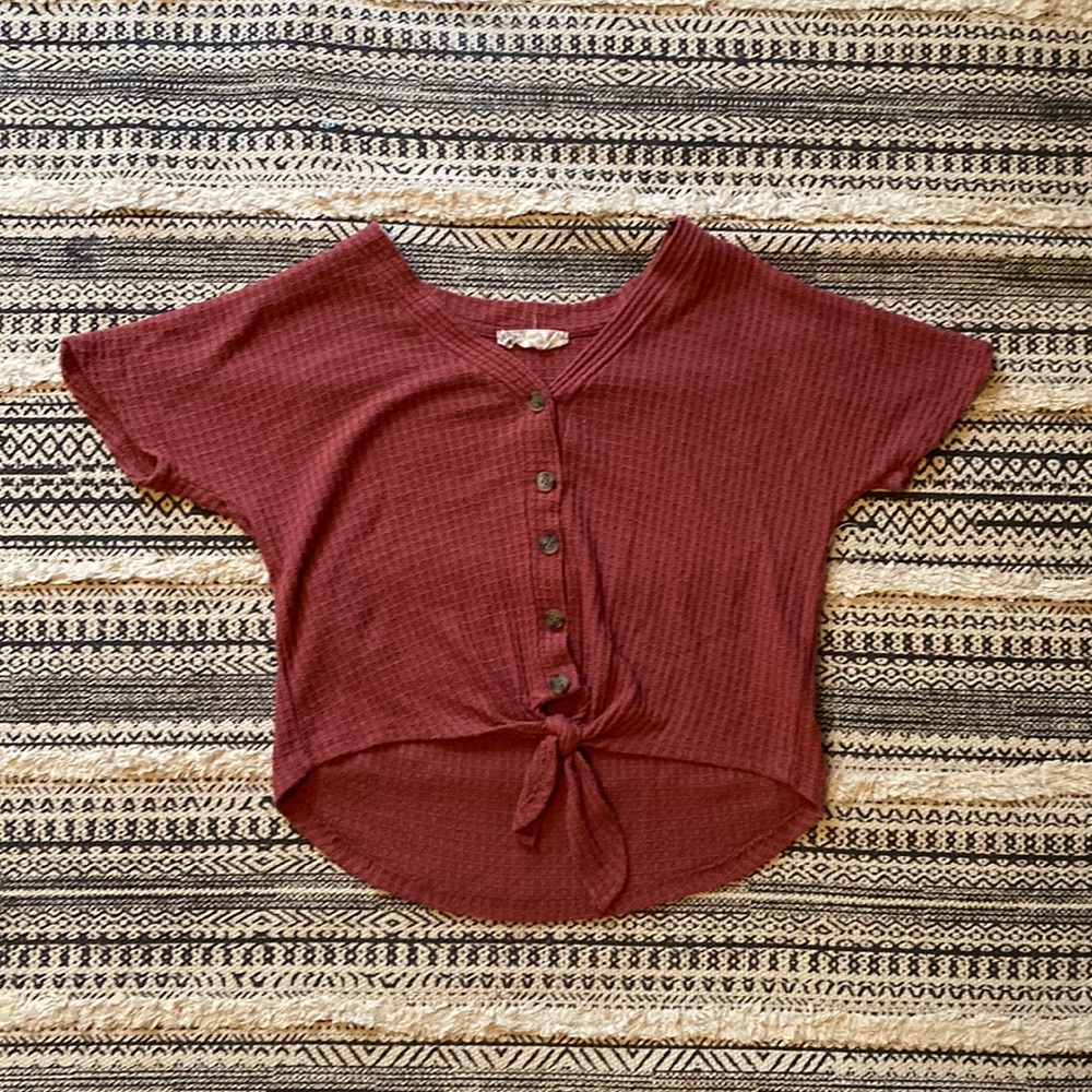 Waffle knit button crop top